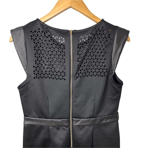 Wyatt Sheath Dress Perforated Black Faux Leather Cap Sleeve Size Large - Picture 6 of 9